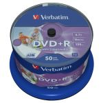 Диски DVD+R Verbatim 4.7Gb 16X CakeBox 50шт Wide inkjet photo Printable (43512)