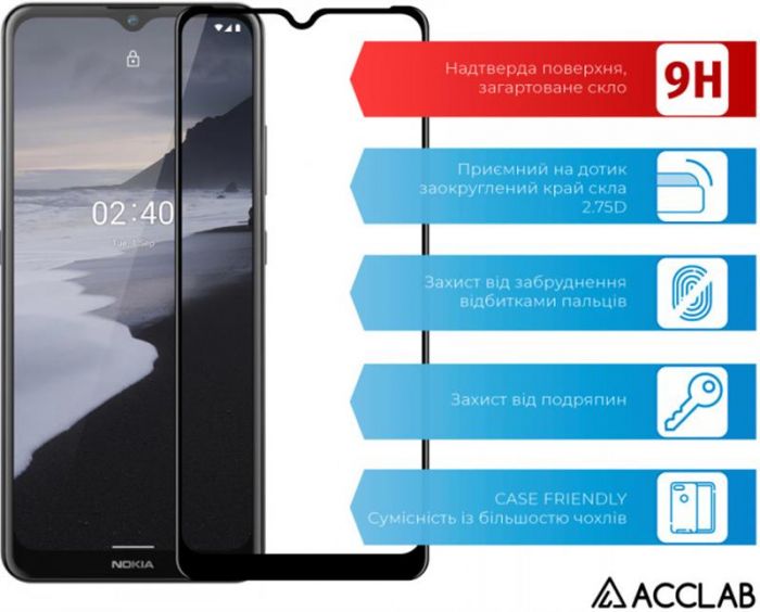 Захисне скло ACCLAB Full Glue для Nokia 2.4 Black (1283126510793)