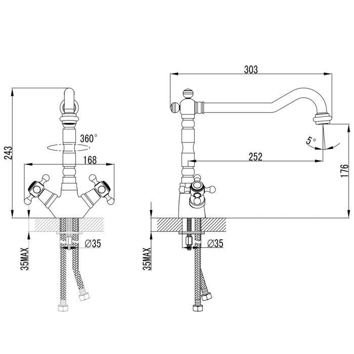 Змішувач BRENTA 1/2" для кухні Г-излив на шпильці CORSO 9679104 (FE-5B252K)