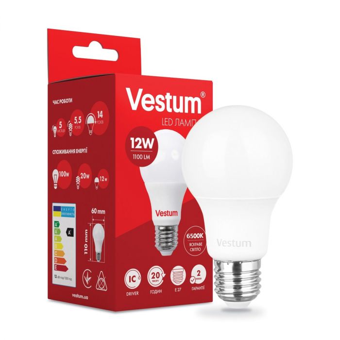 Світлодіодна лампа Vestum A60 12W 6500K 220V E27 1-VS-1115