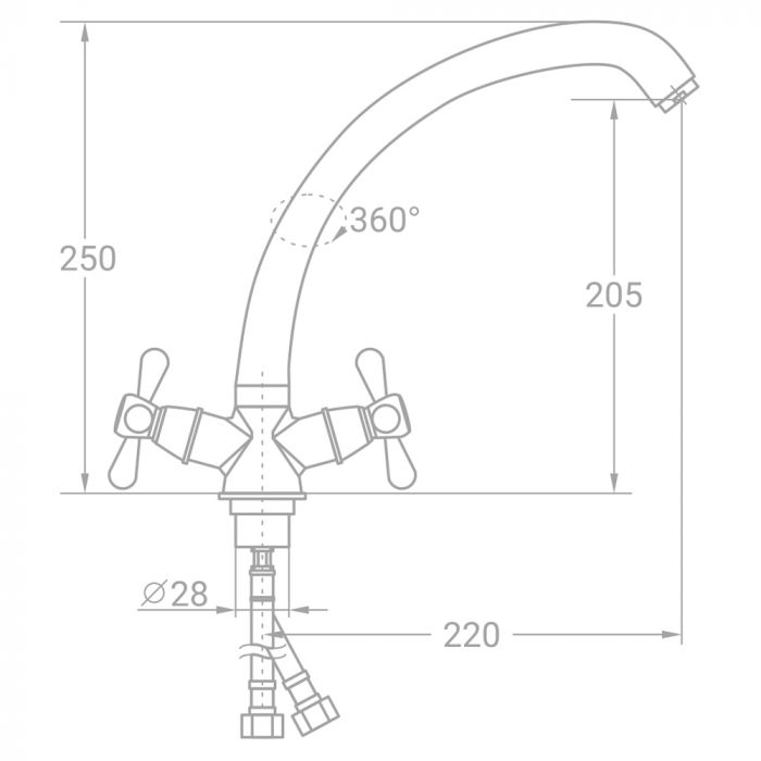 Змішувач s70 ½" для кухні гусак вухо на гайці TAU VD-4B461C (9870110)