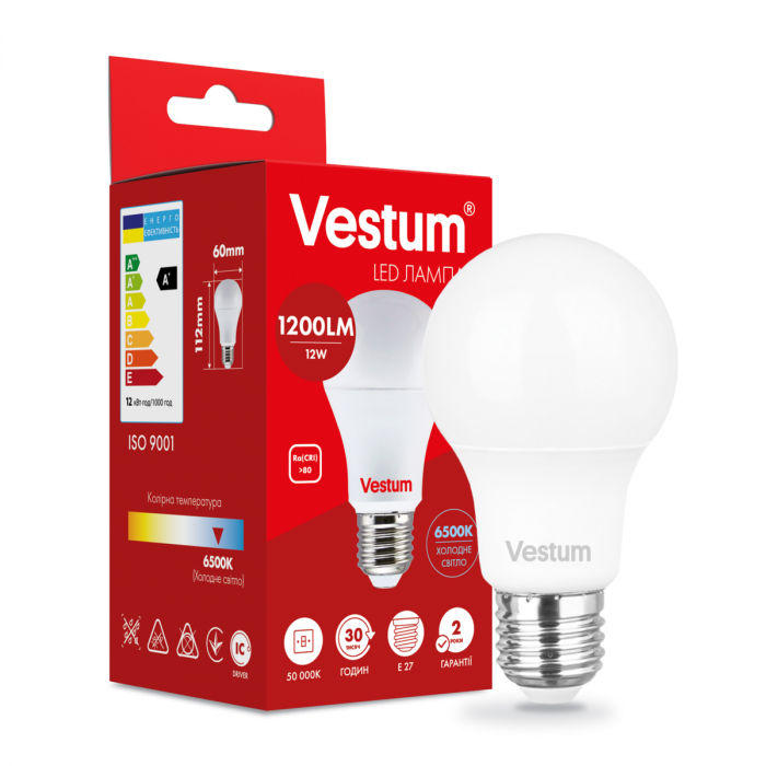 Світлодіодна лампа Vestum A60 12W 6500K 220V E27 1-VS-1115