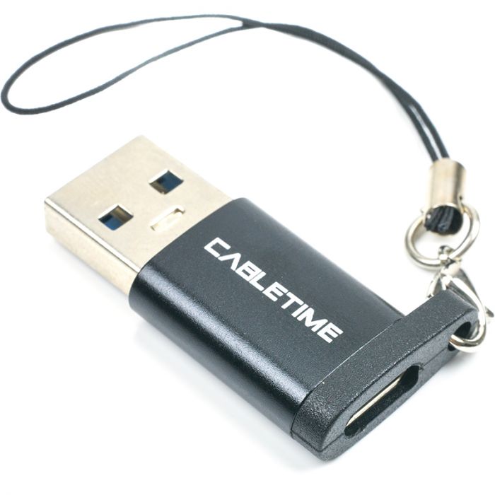 Адаптер Cabletime USB - USB Type-C V 3.0 (M/F) Black (CP73B)