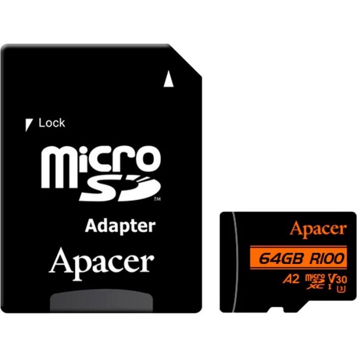 Карта пам`ятi MicroSDXC  64GB UHS-I/U3 Class 10 Apacer (AP64GMCSX10U8-R) + SD адаптер