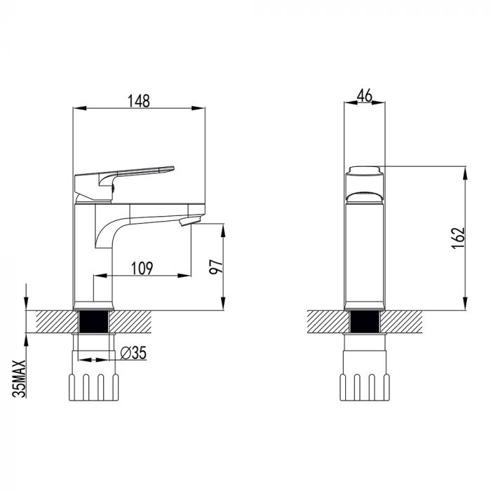 Змішувач MARMORE Ø35 для раковини литий на гайці CORSO (DB-1A138C) (9623000)