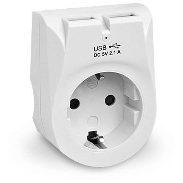 Мережевий зарядний пристрій з розеткою REAL-EL CS-25 (2USB, 2.1A) White