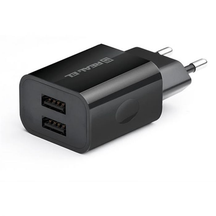 Мережевий зарядний пристрій REAL-EL CH-210 (2USB, 2.1A) Black