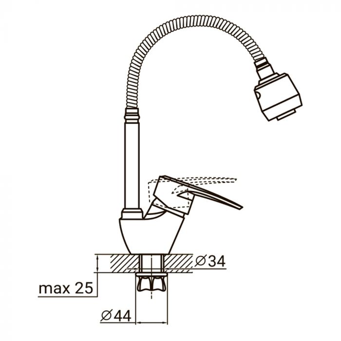 Змішувач ML Ø40 для кухні гусак гофрований на гайці AQUATICA ML-4B644C (9746120)