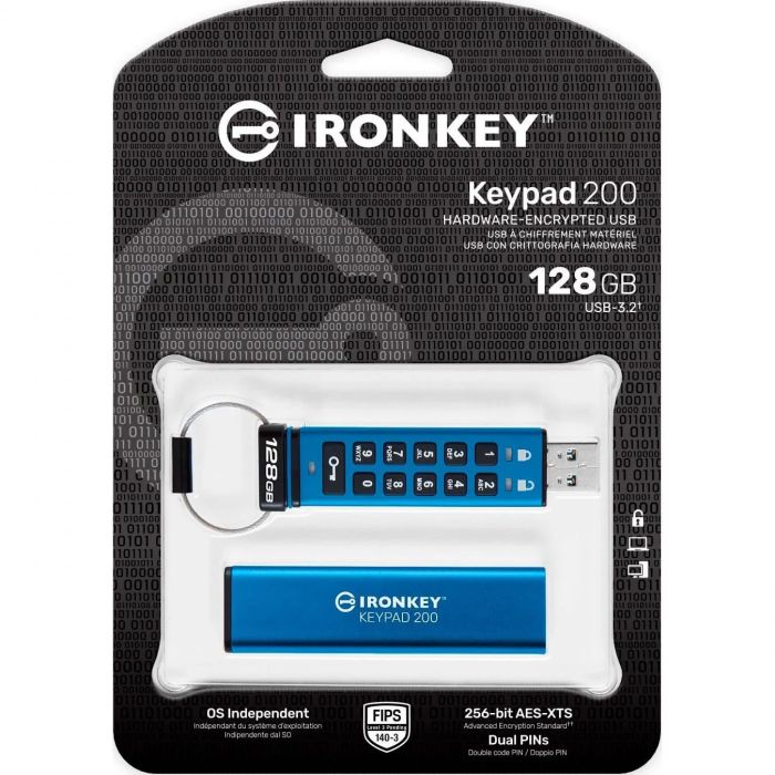 Флеш-накопичувач USB3.2 128GB Kingston IronKey Keypad 200 Type-A Blue (IKKP200/128GB)