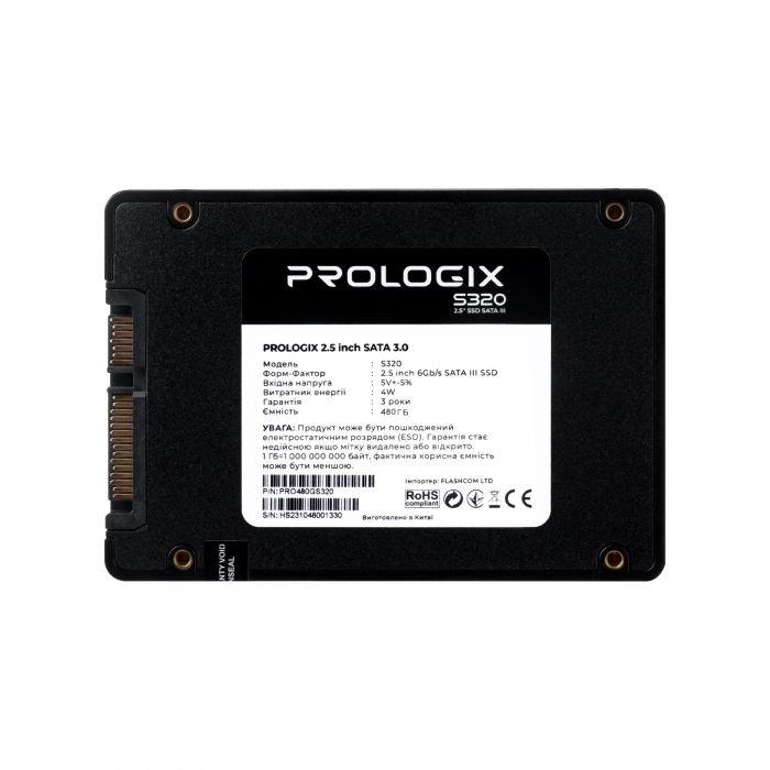 Накопичувач SSD  480GB Prologix S320 2.5" SATAIII 3D TLC (PRO480GS320)