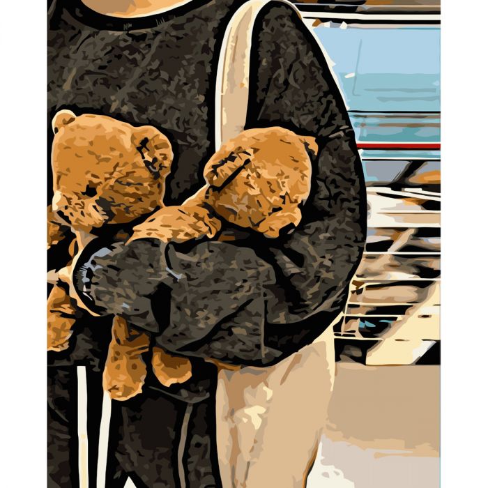 Картина за номерами Strateg ПРЕМІУМ Плюшеві ведмедики з лаком розміром 40х50 см VA-3583