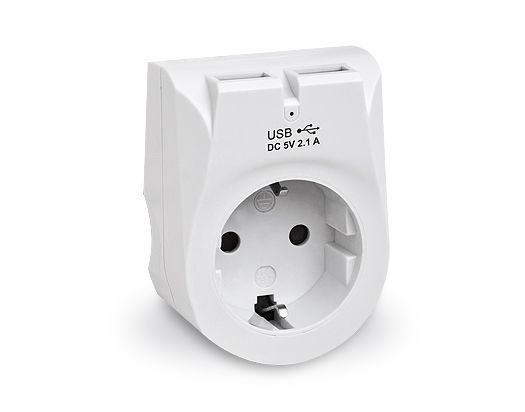 Мережевий зарядний USB-пристрій з розеткою REAL-EL CS-25 (2USB, 2.1A) White