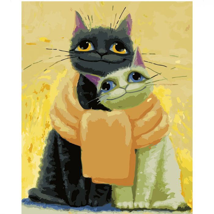 Картина за номерами Strateg ПРЕМІУМ Котики замотані шарфом з лаком розміром 40х50 см VA-2669