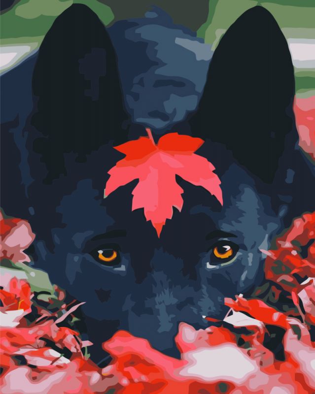 Картина за номерами Strateg ПРЕМІУМ Чорний пес з лаком розміром 40х50 см VA-3442