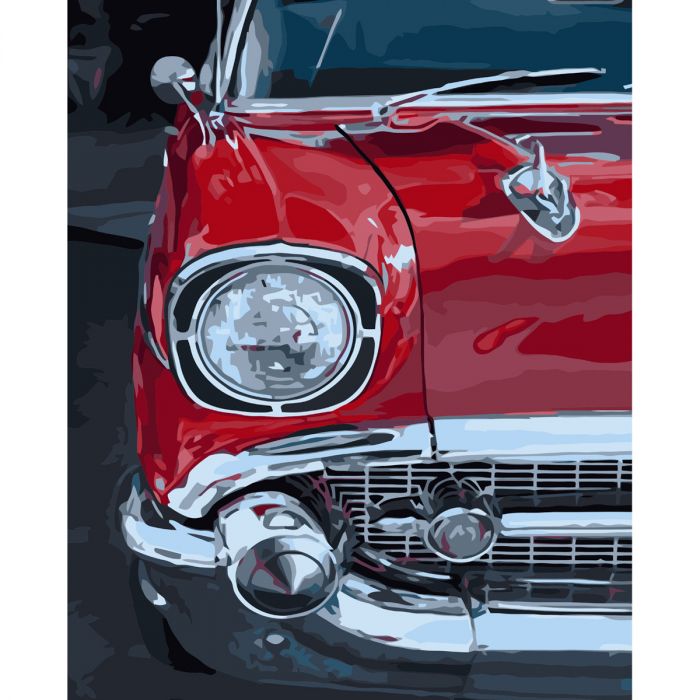 Картина за номерами Strateg ПРЕМІУМ Око червоного автомобіля з лаком розміром 40х50 см VA-3608