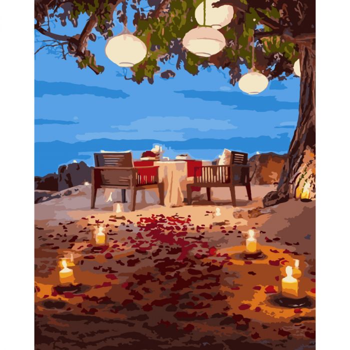Картина за номерами Strateg ПРЕМІУМ Романтична вечеря з лаком розміром 40х50 см SY6571