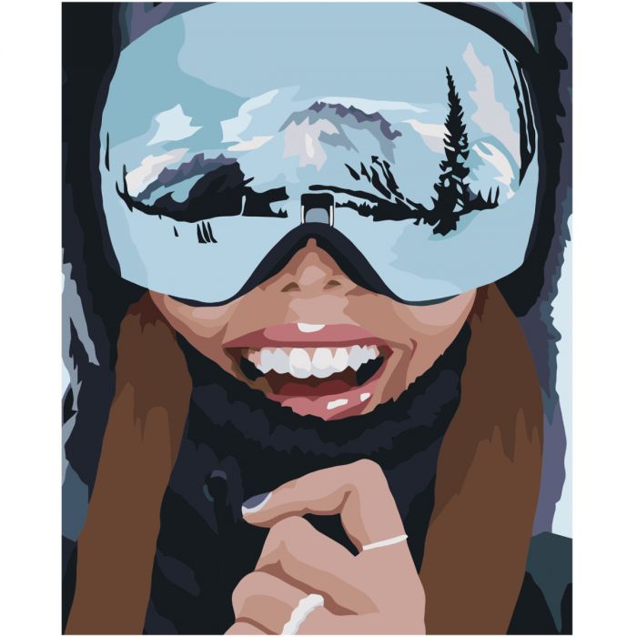 Картина за номерами Strateg ПРЕМІУМ Зима в окулярах з лаком розміром 40х50 см VA-3708