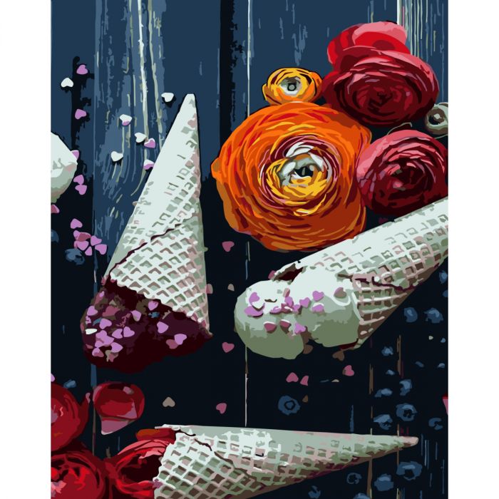 Картина за номерами Strateg ПРЕМІУМ Ріжки морозива з лаком розміром 40х50 см (SY6801)