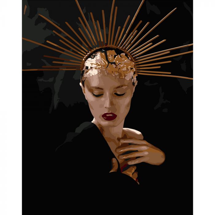 Картина за номерами Strateg ПРЕМІУМ Дівчина із золотою короною розміром 40х50 см (DY073)