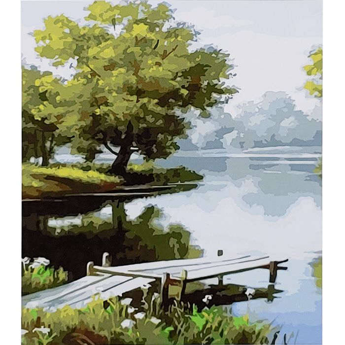 Картина за номерами Strateg ПРЕМІУМ Кладка на озері з лаком розміром 30х40 см (SS-6532)
