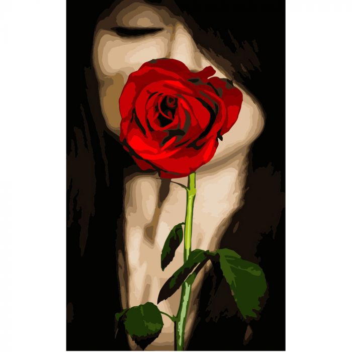 Картина за номерами Strateg ПРЕМІУМ Жінка з трояндою розміром 50х25 см (WW012)
