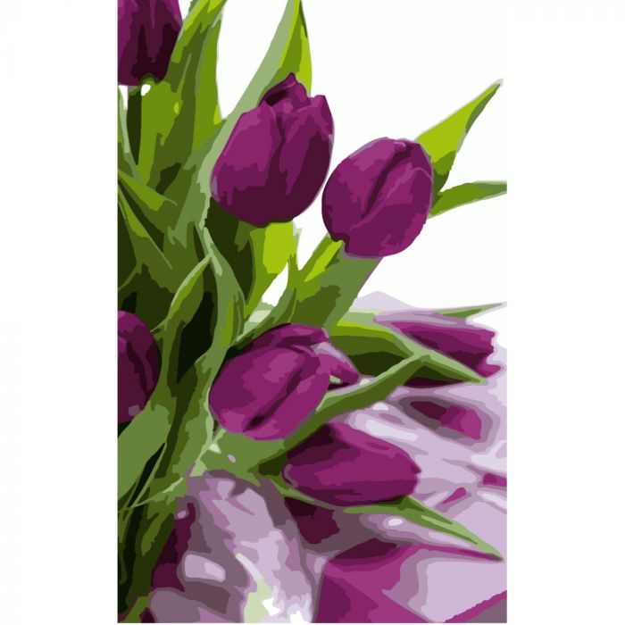 Картина за номерами Strateg ПРЕМІУМ Фіолетові тюльпани розміром 50х25 см (WW016)