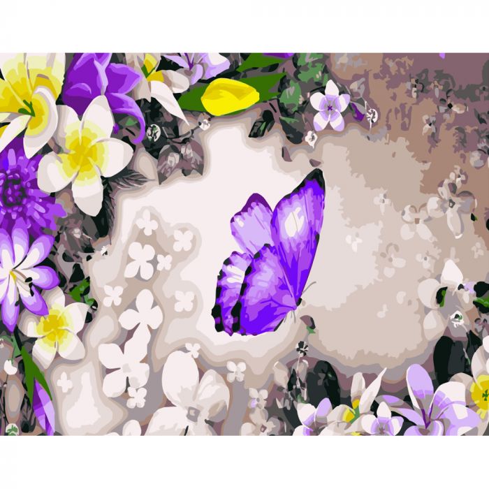 Картина за номерами Strateg ПРЕМІУМ Фіолетовий метелик розміром 40х50 см (GS324)