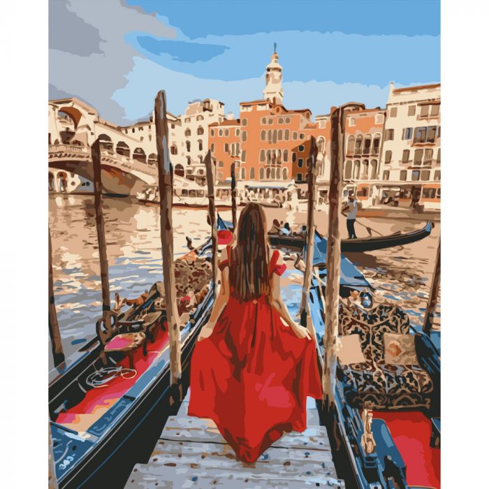 Картина за номерами Strateg ПРЕМІУМ Дівчина у Венеції розміром 40х50 см (GS518)