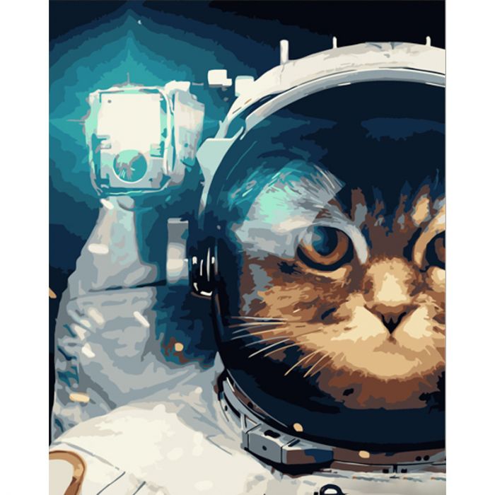 Картина за номерами Strateg ПРЕМІУМ Кіт-космонавт розміром 40х50 см (GS590)