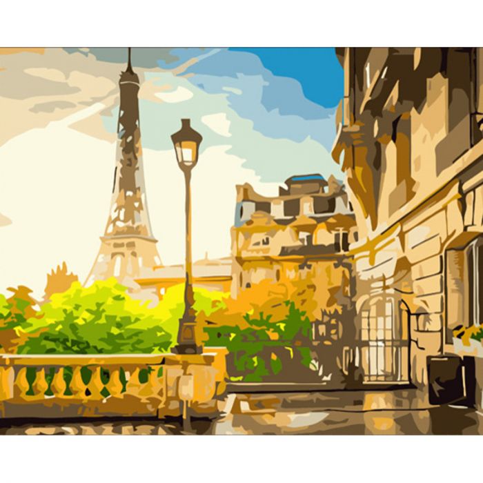 Картина за номерами Strateg ПРЕМІУМ Ранок в Парижі з лаком розміром 40х50 см (GS792)
