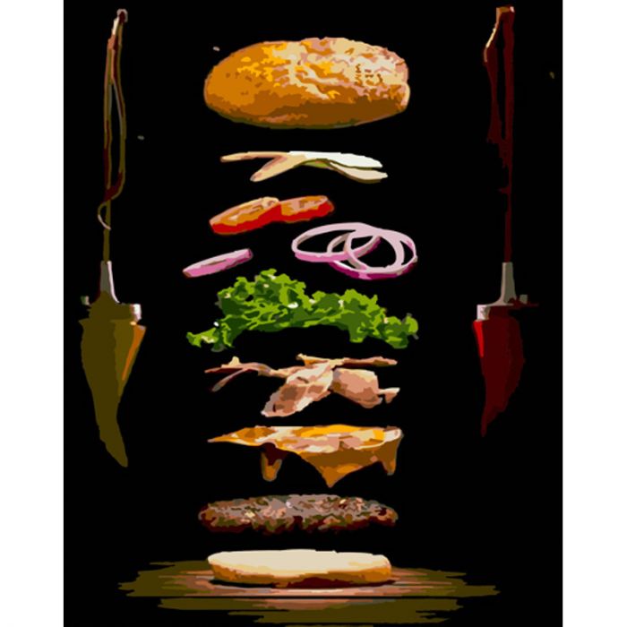 Картина за номерами Strateg ПРЕМІУМ Смачний бургер розміром 40х50 см (GS809)