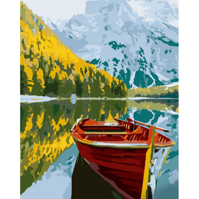 Картина за номерами Strateg ПРЕМІУМ Озеро в горах розміром 40х50 см (GS849)