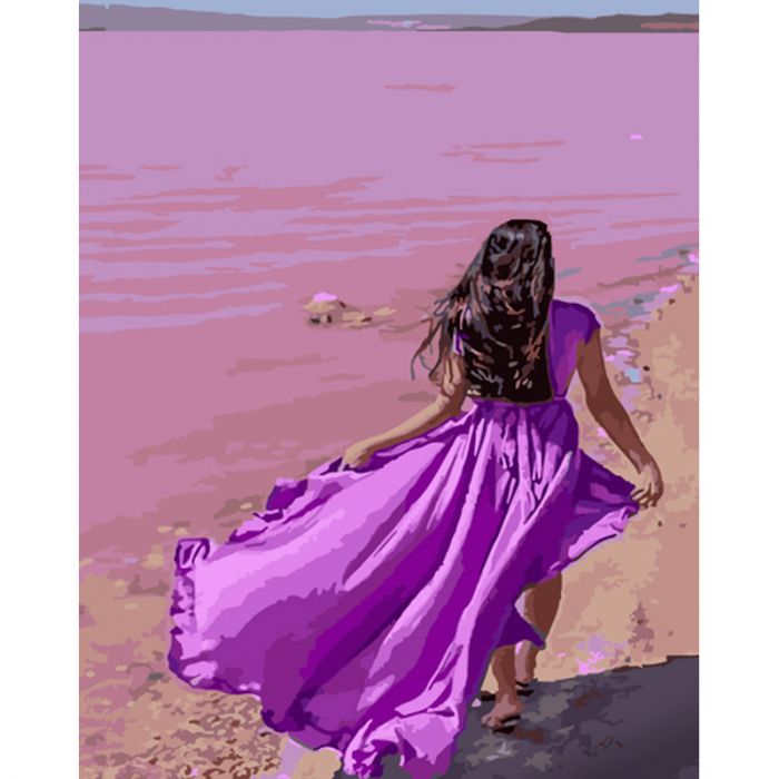 Картина за номерами Strateg ПРЕМІУМ Фіолетова сукня розміром 40х50 см (GS865)