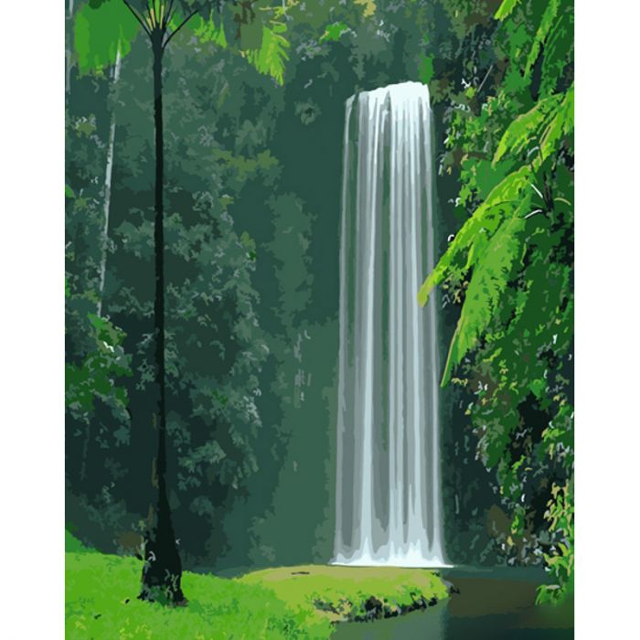 Картина за номерами Strateg ПРЕМІУМ Тропічний водоспад розміром 40х50 см (GS874)
