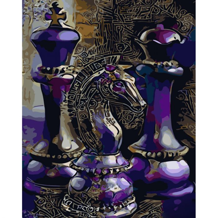 Картина за номерами Strateg ПРЕМІУМ Фіолетові шахи розміром 40х50 см (GS900)