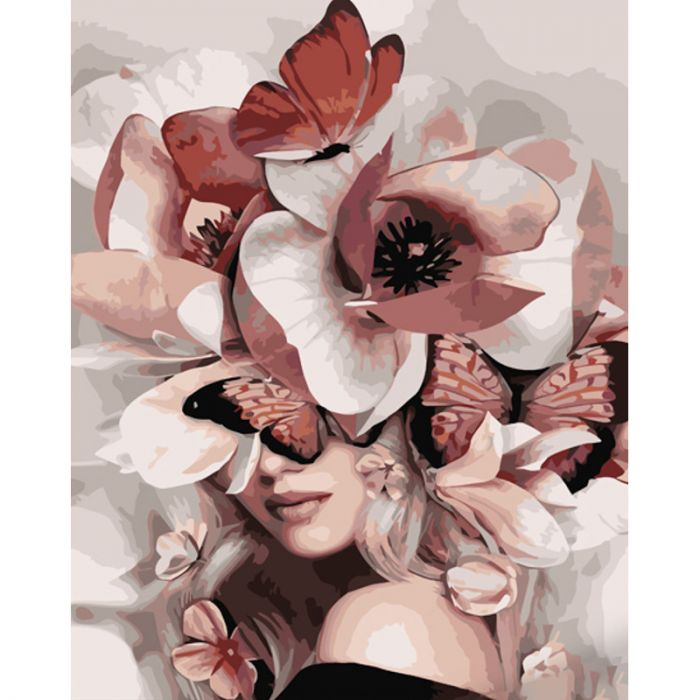 Картина за номерами Strateg ПРЕМІУМ Дівчина з трояндами на голові розміром 40х50 см (GS1040)