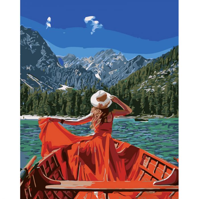 Картина за номерами Strateg ПРЕМІУМ Дівчина в червоному з лаком розміром 40х50 см (GS1105)