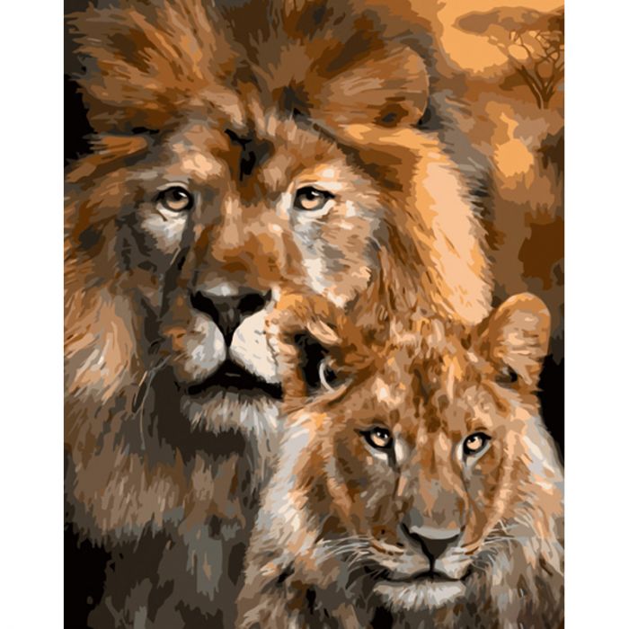 Картина за номерами Strateg ПРЕМІУМ Леви. Батько і син розміром 40х50 см (GS1138)