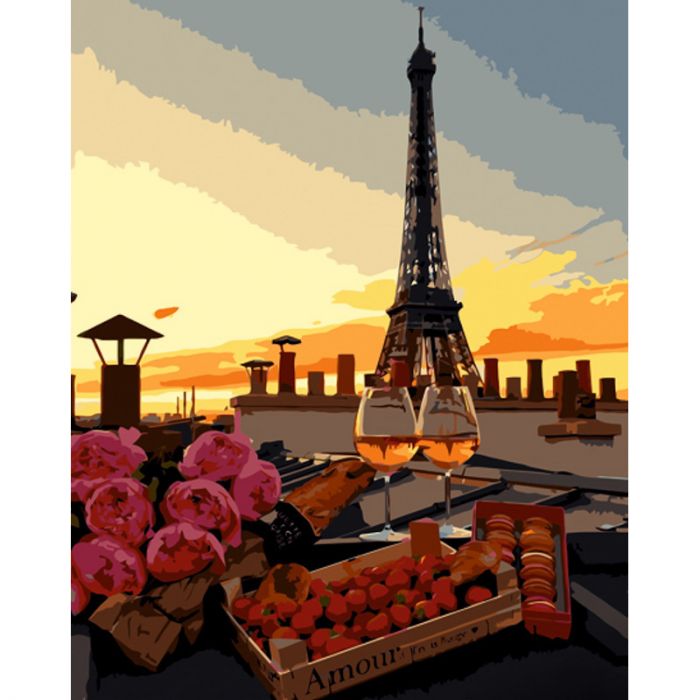 Картина за номерами Strateg ПРЕМІУМ Романтична вечеря в Парижі розміром 40х50 см (GS1145)