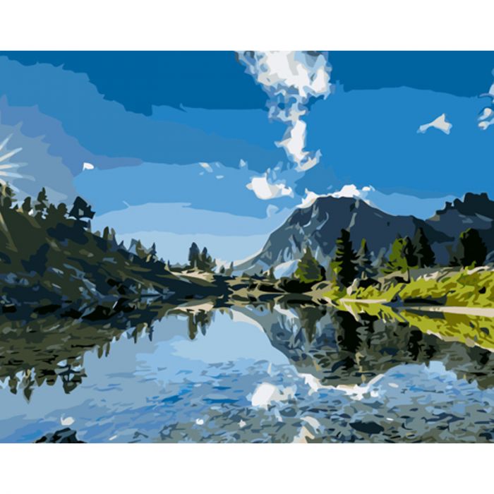 Картина за номерами Strateg ПРЕМІУМ Гірський пейзаж з лаком розміром 40х50 см (GS1157)