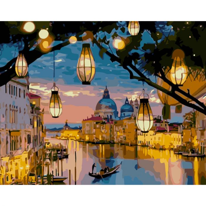 Картина за номерами Strateg ПРЕМІУМ Ліхтарики Венеції з лаком розміром 40х50 см (GS1159)