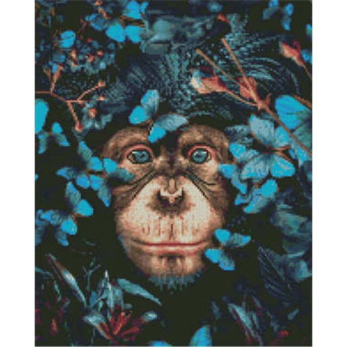 Алмазна картина Strateg ПРЕМІУМ Шимпанзе з метеликами розміром 40х50 см (L-009)