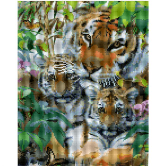 Алмазна мозаїка Strateg ПРЕМІУМ Сім&#039;я тигрів розміром 30х40 см (KB076)