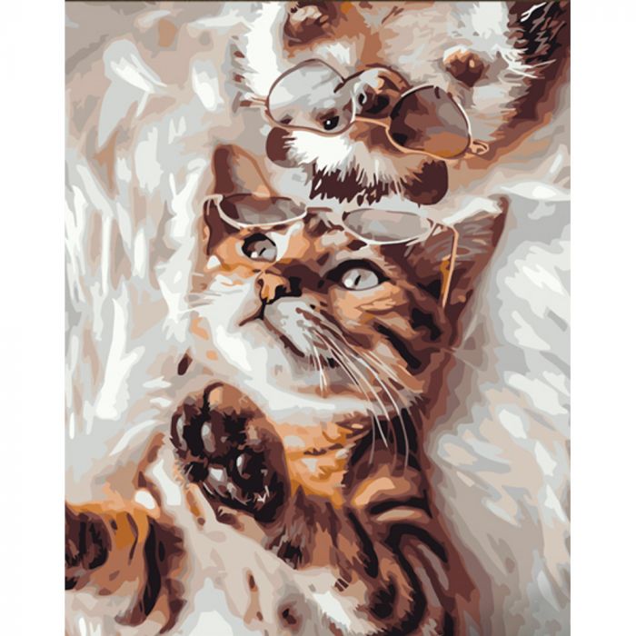 Картина за номерами Strateg ПРЕМІУМ Котик з їжачком з лаком розміром 30х40 см (SS6765)