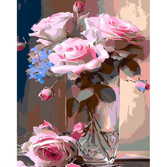 Картина за номерами Strateg ПРЕМІУМ Ніжно-рожеві троянди з лаком та з рівнем розміром 40х50 см (GS1463)