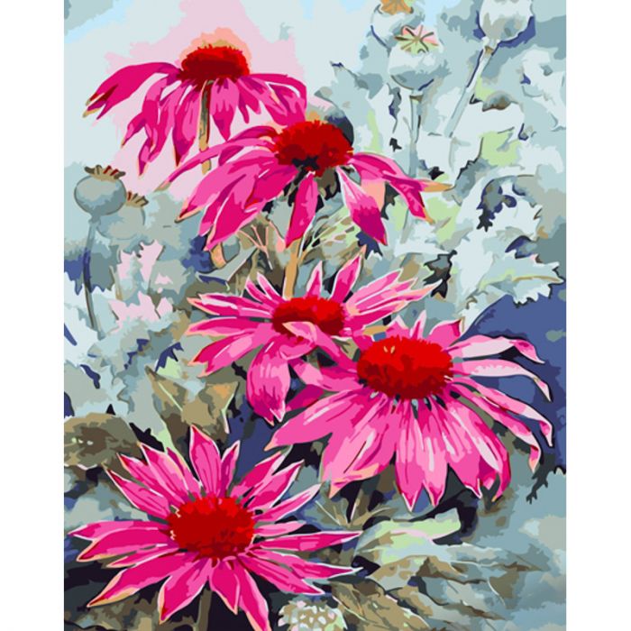 Картина за номерами Strateg ПРЕМІУМ Рожеві акварельні квіти з лаком та з рівнем розміром 40х50 см (GS1494)