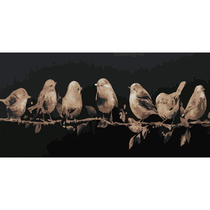 Картина за номерами Strateg ПРЕМІУМ Пташки на гілці Strateg розміром 50х25 см (WW047)