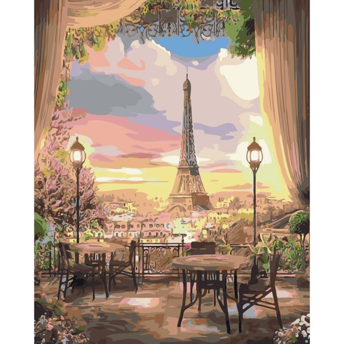 Картина за номерами Strateg Столики в Парижі на кольоровому фоні розміром 40х50 см (SY6488)