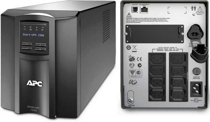 Джерело безперебійного живлення APC Smart-UPS 1500VA LCD, Lin.int., AVR, 8 х IEC, SmartSlot, USB, RJ-45, метал (SMT 1500I)