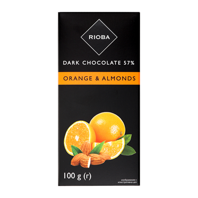 Шоколад Rioba чорний з апельсином та мигдалем 100г